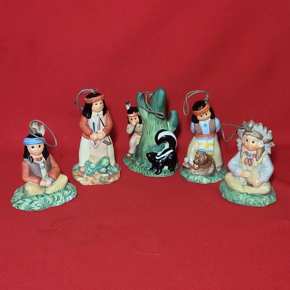 Vintage Native American Indian Figurines Bell Ornaments Set of 5 - Picture 7 of 12